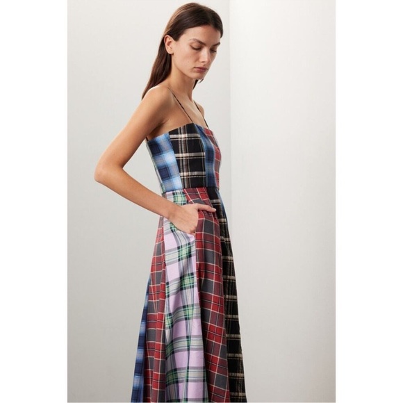 Autumn Adeigbo Sierra Midi Dress Tatran Plaid Patchwork Sleeveless Square Neck - Picture 4 of 16